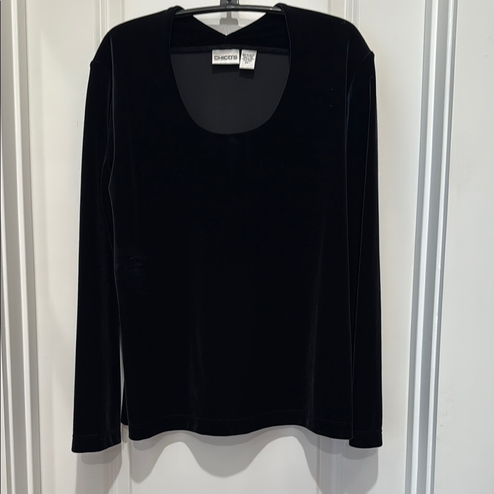 Chico's Black Long Sleeve Blouse/velvet finish.